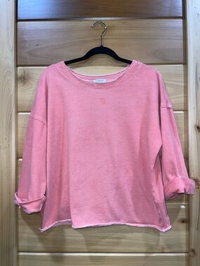 Umgee Dusty Pink Raw-Edge Crewneck Sweatshirt